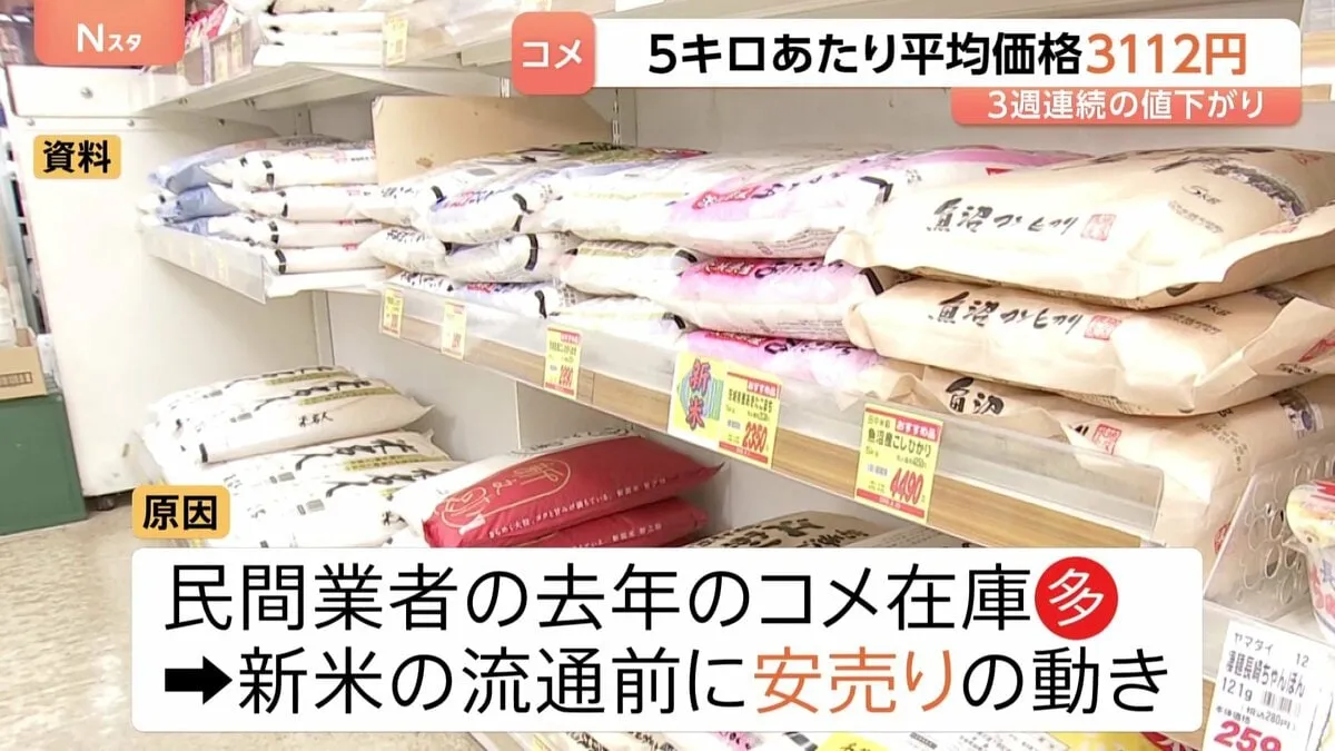 Japan’s Rice Prices Fall for Third Week to ¥3,112 per 5kg as Stocks Swell; Government Eyes Reserve Buybacks